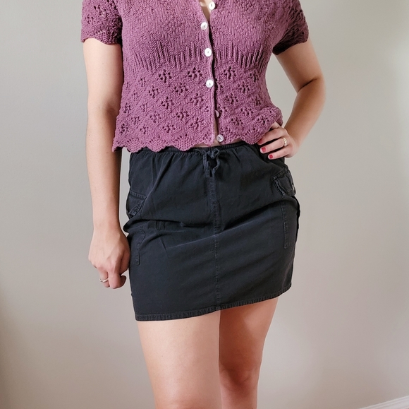 Au Coton Drawstring Black Skirt w/ Side Pockets - Picture 2 of 8